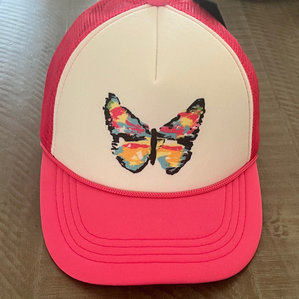 Pink Trucker Hat with Colorful Butterfly by C.C-NEW!